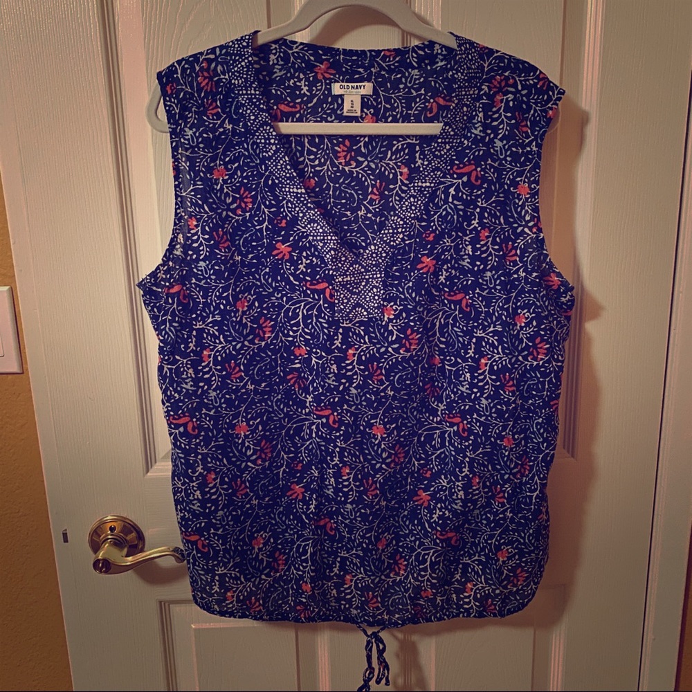 Old Navy Blue Drawstring and Floral Print Tank Top